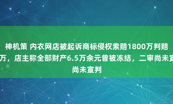 神机策 内衣网店被起诉商标侵权索赔1800万判赔90万，店主称全部财产6.5万余元曾被冻结，二审尚未宣判